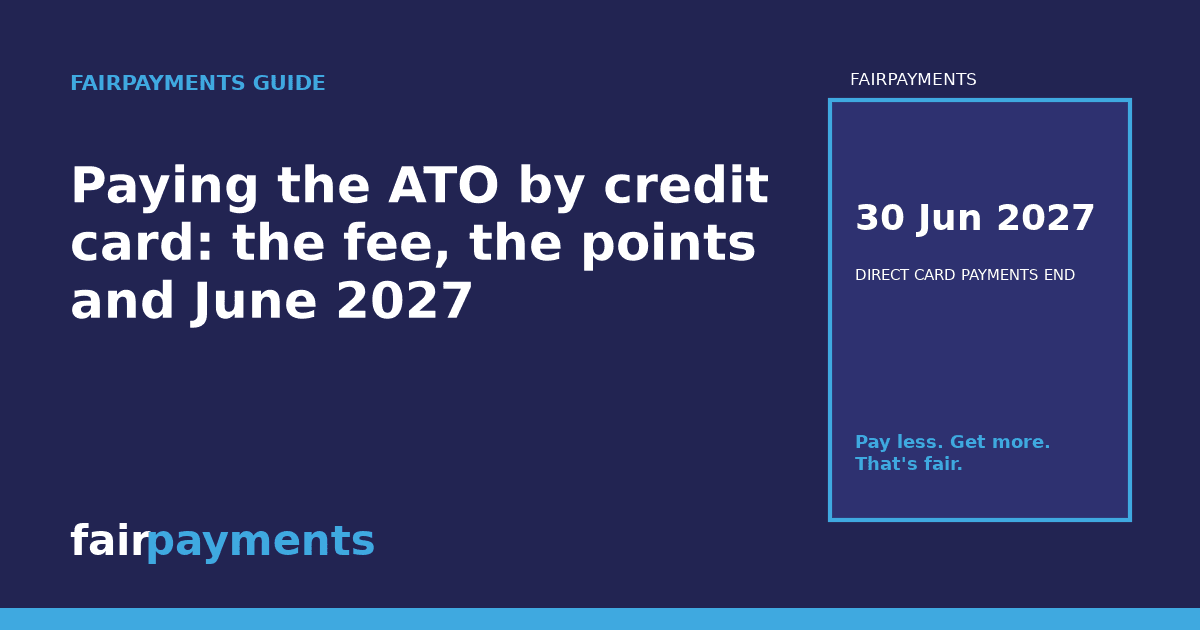 FairPayments header: Paying the ATO by credit card in 2026: the fee, the points and the June 2027 deadline