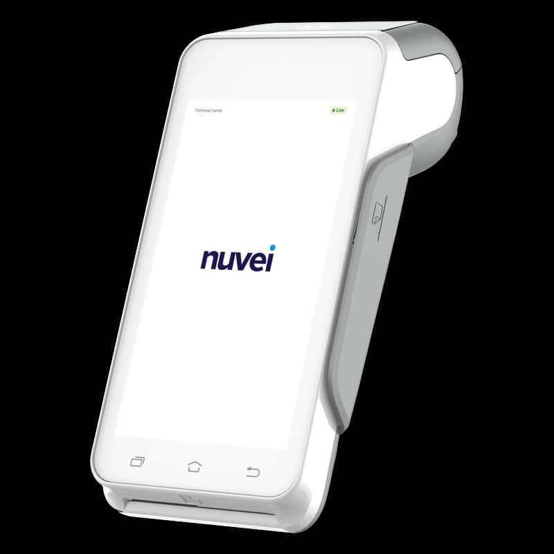 Nuvei PAX A910s terminal with the Nuvei logo on screen